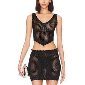 Lovers And Friends 'Renata' Black Crochet Knit Sequin Top Size XS